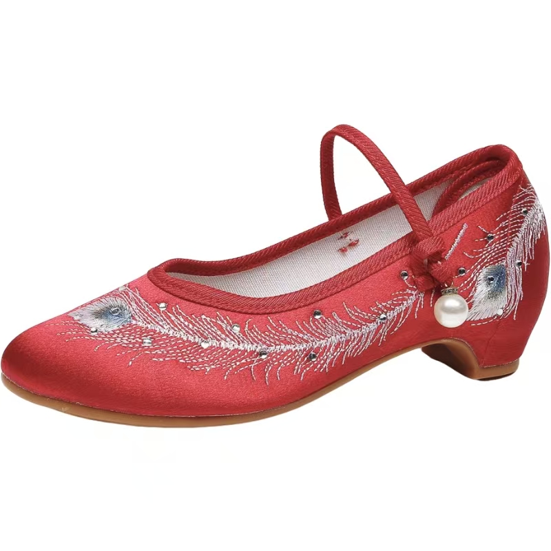Women New Low Heel Silk Embroi - Ethnic Fabric 评论和价格