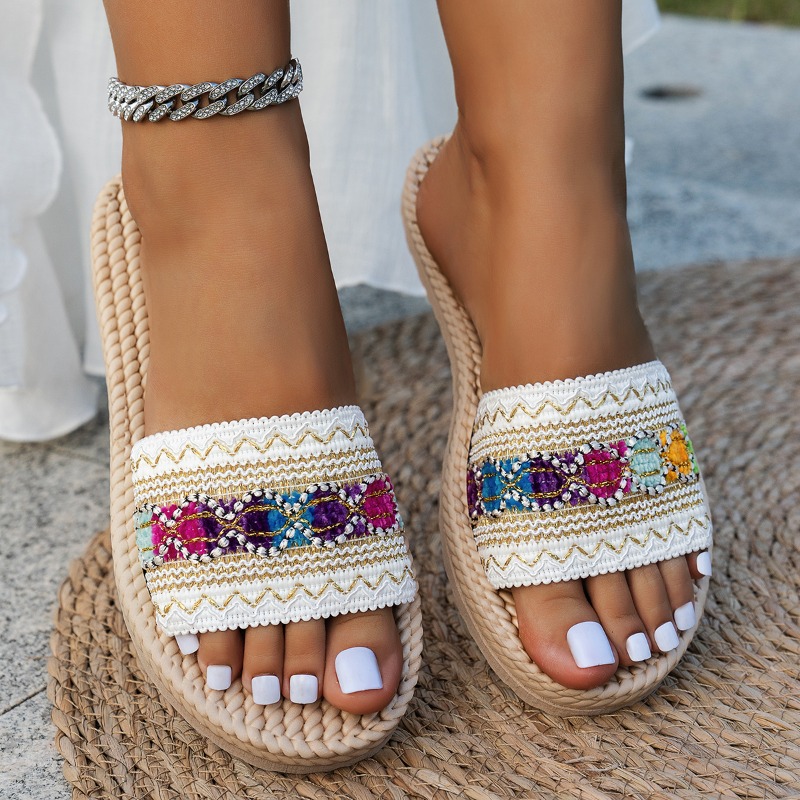 Women Slippers Outdoor Flat De - Ethnic Fashion Design 评论和价格